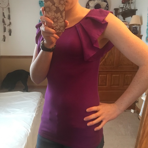 Purple Top With Ruffle Sleeves - Picture 3 of 5
